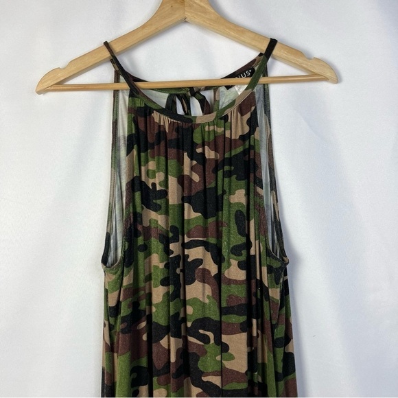 Venus Olive Green Camo High Tie Neck Maxi Dress L - Picture 4 of 4